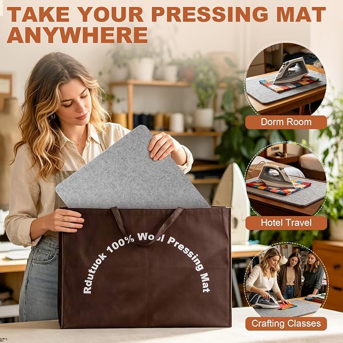 Wool Pressing Mat 100% New Zealand Wool Ironing Mat 17x24 &10x10in | for Quilters and Sewing Enthusiasts, Complete Craft Kit with Tools & Storage Bag for Quilting, Sewing and DIY Projects