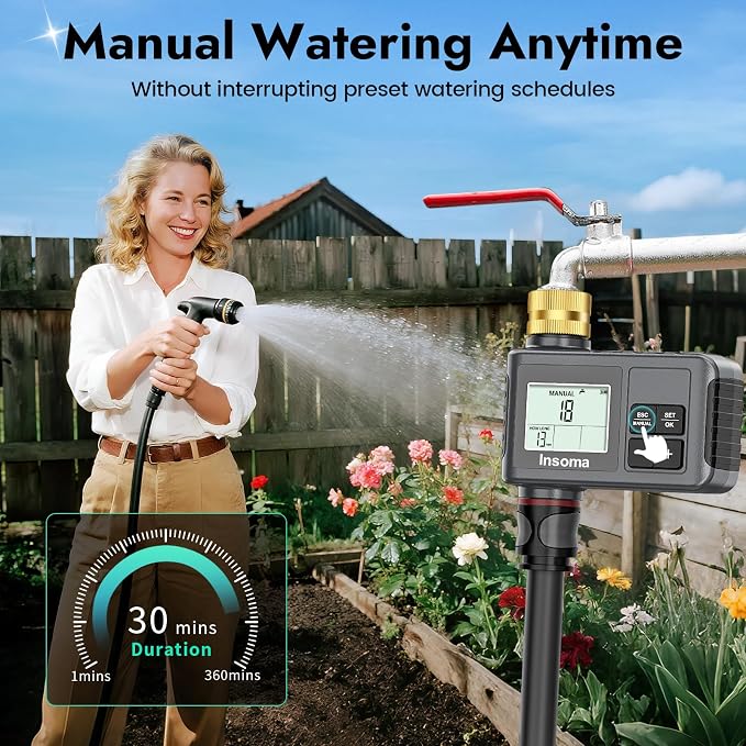 Insoma Water Timer, 1 Zone Outdoor Hose Timer for Garden Faucet with Auto/Manual/Rain Delay Mode, Sprinkler Irrigation Timers for Yard Lawn