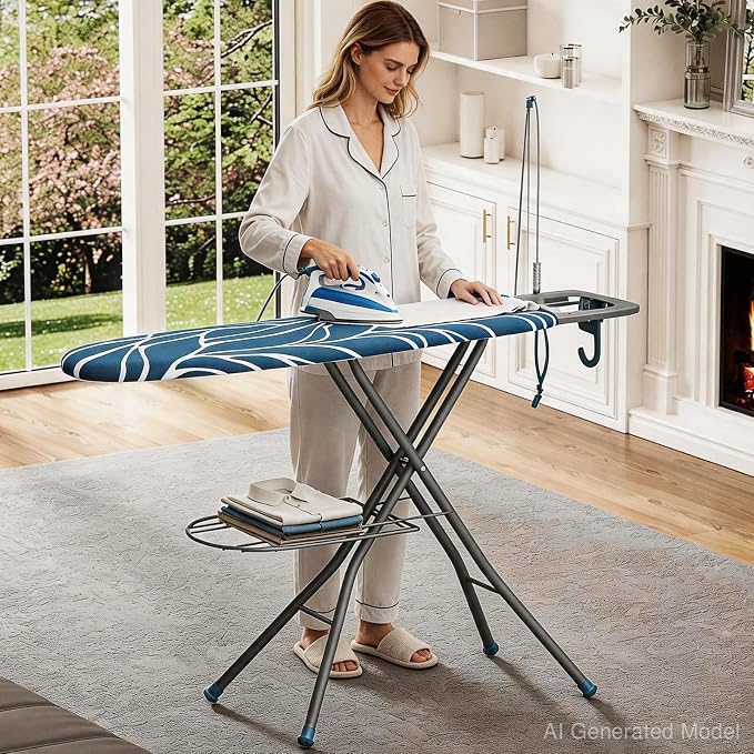 APEXCHASER Ironing Board Standard Size, Iron Board and Ironing Board Set Height Adjustable, Foldable Ironing Boards Standard Size, Iron Table Stand with Iron Rest and Garment Rack, 13" x 43" Blue