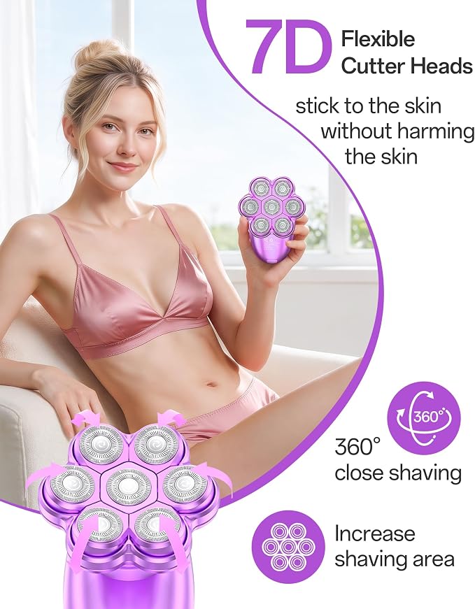 Electric Razors for Women, 5-in-1 Womens Electric Shavers for Legs, 7D Waterproof Wet Dry Travel Body Hair Remover Bikini Shavers for Lady Face Underarms Public