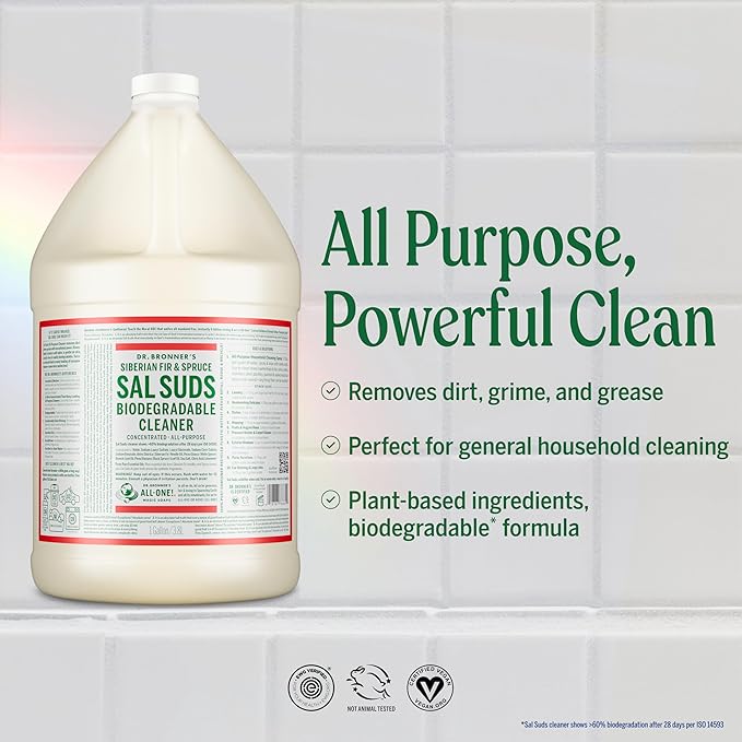 Dr. Bronner's Sal Suds Biodegradable Cleaner (Fir & Spruce, 1 Gallon) – All-Purpose Pine Mop Soap & Detergent for Floors, Multi-Purpose Household Formula, Dish Degreaser & Laundry Use