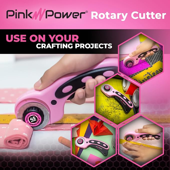 Pink Power Electric Fabric Scissors for Crafts, Sewing, Cardboard, Carpet & Scrapbooking - Heavy Duty Cutting Tool, Automatic Cordless Electric Scissors Fabric Cutter & Rotary Cutter Set (Aqua Splash)