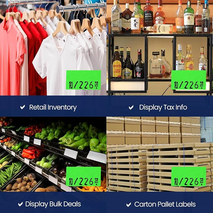 Perco Fluorescent Green Price Marking Labels - 11,000 Blank Labels for Garvey Contact 22-6/22-7/22-8 Price Gun with Ink Roll Included - 9 Rolls, 1 Sleeve - Made in USA