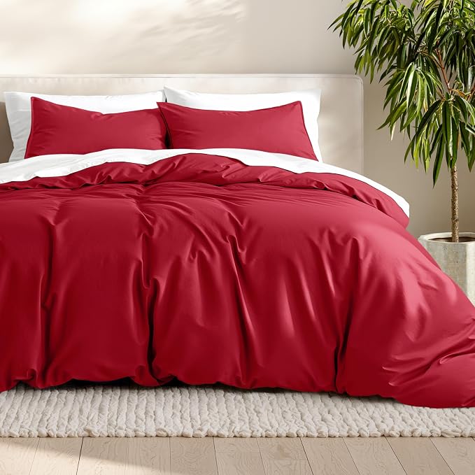 Bare Home Bedding Duvet Cover Oversized Queen Size - Premium 1800 Super Soft Collection - Lightweight, Cooling Duvet Cover - Soft Breathable Bedding (Oversized Queen, Red)