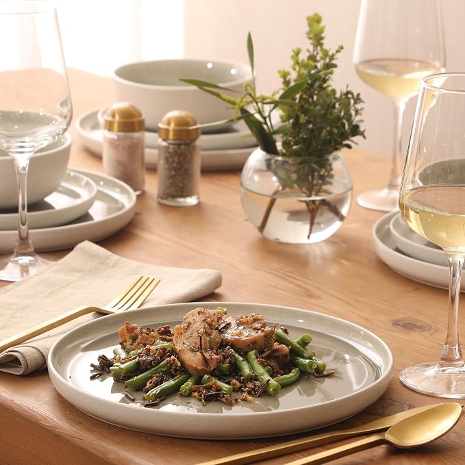 Gibson Elite Tahoe Sunset 12-Piece Reactive Stoneware Dinnerware Set – Matte Exterior & Shiny Interior Plates and Bowls, Durable Everyday Dish Set, Microwave & Dishwasher Safe - Grey