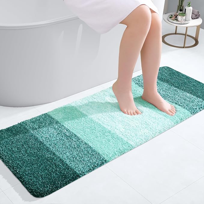 OLANLY Bathroom Runner Rugs Mat 47x17, Extra Soft Absorbent Microfiber Bath Rugs, Rubber Backing, Quick Dry, Long Bath Mats for Bathroom, Tub and Shower, Home Decor Accessories, Blackish Green