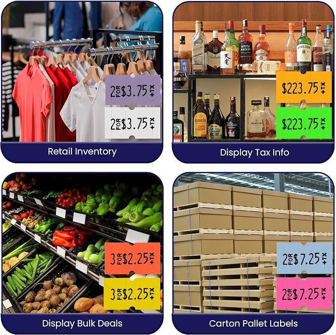 Perco 1 Line Multicolored Sleeve—240,000 Labels for Perco Lite, X, Plus & Pro Guns—Includes White, Yellow, Blue, Lavender & Fluorescent Colors (Red, Green,Pink, Orange)—240 Rolls, 30 Sleeves—USA Made