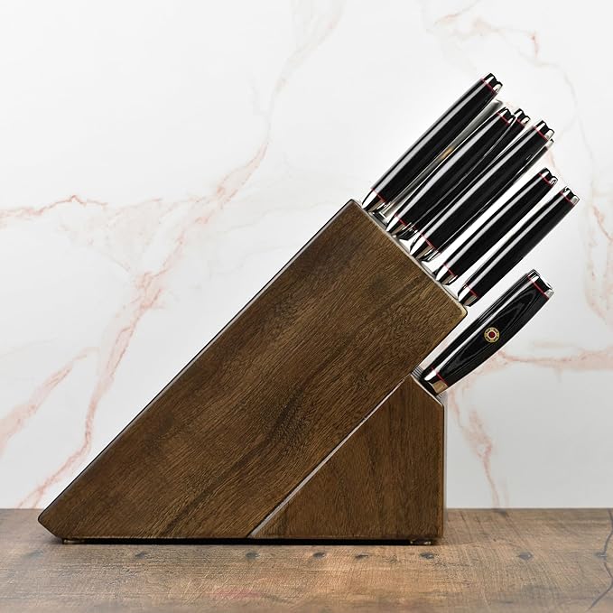 Enso SG2 18 Piece Knife Set - Made in Japan - 101 Layer Stainless Damascus with Dark Ash Knife Block