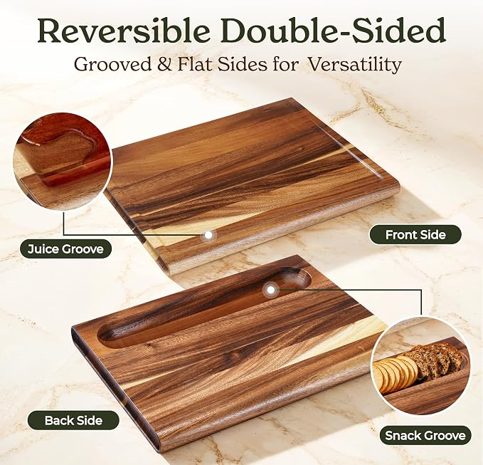 Smirly Reversible 17" Large Walnut Cutting Board for Kitchen - 1.2"Th Heavy Duty Real Wood Cutting Board with Deep Juice Groove - Reversible Wooden Cutting Board for Multiple Uses - Only 1 Piece