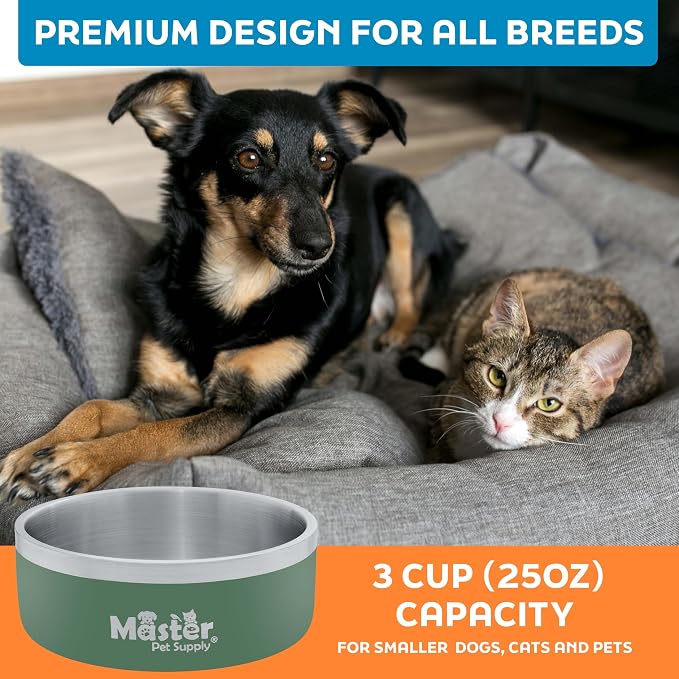 Master Pet Supply Stainless Steel Dog Bowls - 25 oz, Heavy Duty - Camo Patrol, Double Wall Extra-Thick Insulated, Non-Slip Pet Water Bowl for Dogs, Cats & Pets, Anti Rust Metal, Dish Washer Safe