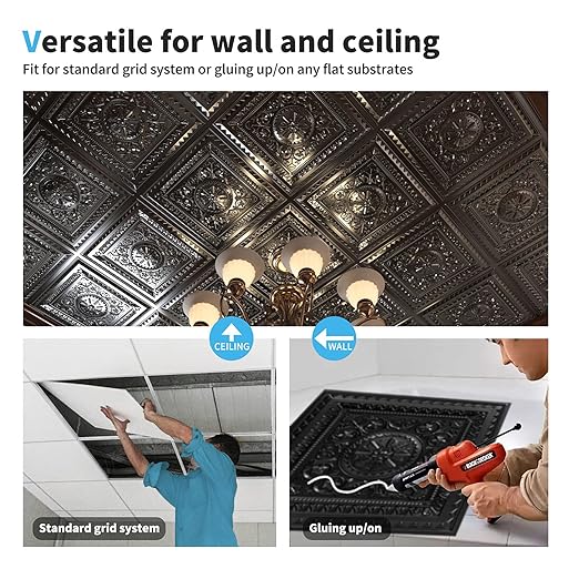 Art3d Drop Ceiling Tiles, Glue up Ceiling Tiles, 2'x2' Plastic Sheet in Black (12-Pack, 48 Sq.ft)
