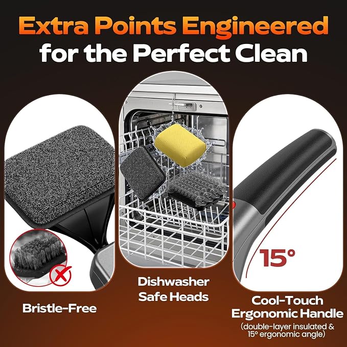 Bristle-Free Electric Grill Brush, Fire-Resistant BBQ Grill Brush, Reciprocating Grill Brush for Outdoor Grill, Grill Cleaner with 3 Heads, Cordless Grill Cleaning Brush with 3600 mAn, Silver