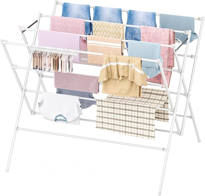 Drying Rack Clothing,35.43in Long Drying Poles Large Clothes Drying Rack | Foldable Portable Laundry Drying Rack with Sock Clips for Air Drying Clothing,Towels,Delicate Eac,Indoor Outdoor Use.White