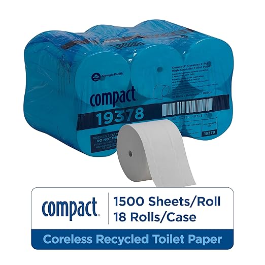 Georgia-Pacific Compact Coreless 2-Ply Recycled Toilet Paper by GP PRO (Georgia-Pacific), 19378, 1,500 Sheets Per Roll, 18 Rolls Per Case