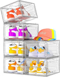 7 code Shoe Organizer, Clear Thickened Stackable Shoe Boxes with Magnetic Door, Collapsible Closet Storage Rack for Sneakers & Boots, 6 Pack White, Virgin Material, Not Recycled Plastic for Household