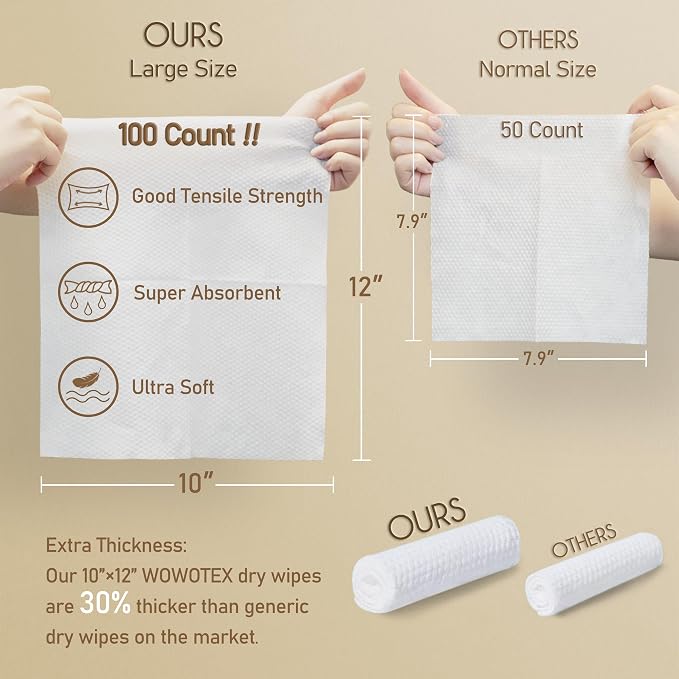 WOWOTEX Bamboo Towel Container with Disposable Face Towels 100 Count | Solid Bamboo Construction, Face Towel Dispenser, Extra Soft Sheets, Ideal For Vanity Skincare, Makeup Removal and Cleansing