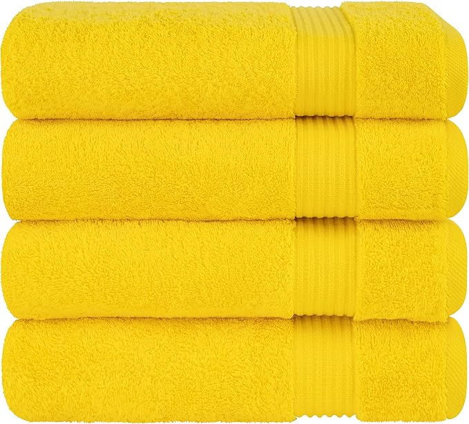 Cotton Paradise 100% Cotton Turkish Towel Set, Soft Absorbent Quick Dry, 4 Piece Bath Towel Set, Yellow
