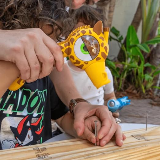 Handy Famm Kids Tape Measure 3 Piece Starter Tool Set – Real Giraffe Hammer, Bird Measuring Tape & Safety Glasses - STEM DIY Tools, Educational Gift for Boys & Girls Ages 5+