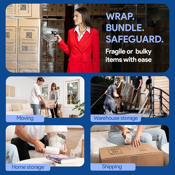 International Plastics Co. 5" 80 Gauge Plastic Stretch Film/Wrap 1000ft 500% Stretch Clear Cling Durable Adhering Packing Moving Packaging Heavy Duty Shrink (5" Products, 8 Pack)