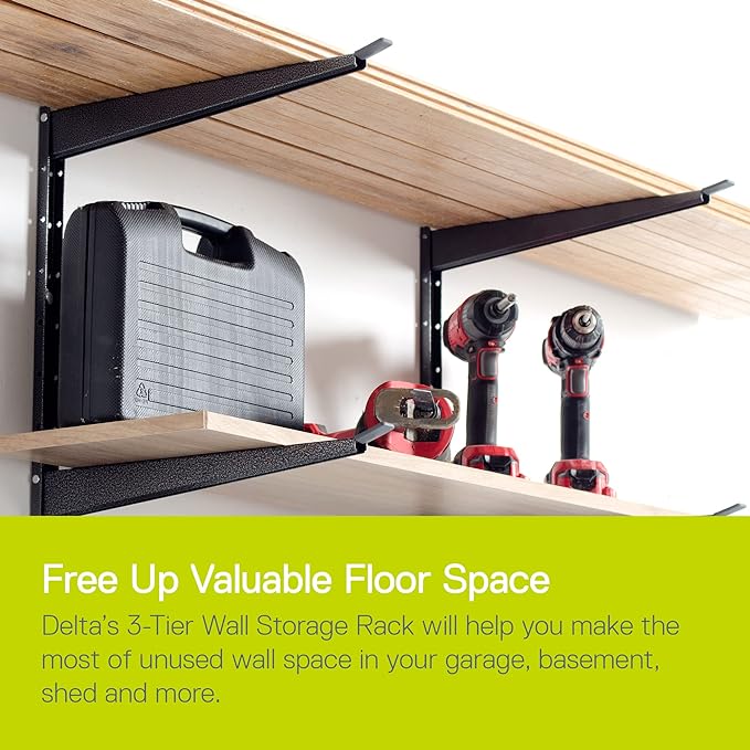Delta Heavy Duty Wood and Lumber Storage Rack, Holds Up To 480 lbs - Easy to Install Mounted Rack With Steel Construction for Indoor & Outdoor Storage Solution For Garage, Basement & Pantry Cycle