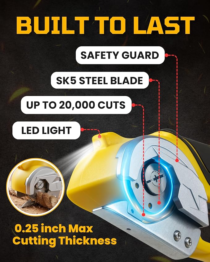 Cordless Electric Scissors - 4V Rechargeable Cardboard Cutter with Safety Lock and LED Light - Electric Box Cutter for Cardboard, Fabric, Leather, Rope - Cordless Scissors Cutting Tool up to 0.25 in