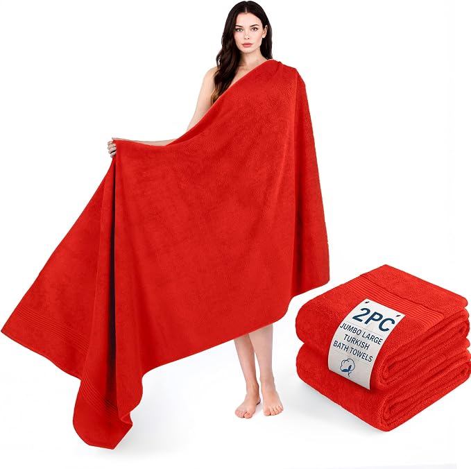 Cotton Paradise 100% Cotton Turkish Towel Set, Soft Absorbent Quick Dry, 2 Piece 35x70 Bath Sheet Set, Red