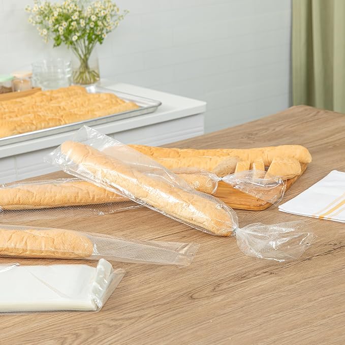 Restaurantware Bag Tek 28 Inch x 6 Inch Bread Bags 250 With Wicket Dispenser Bread Loaf Bags - Micro Perforated Freezer Safe Clear Plastic Baguette Bags Disposable