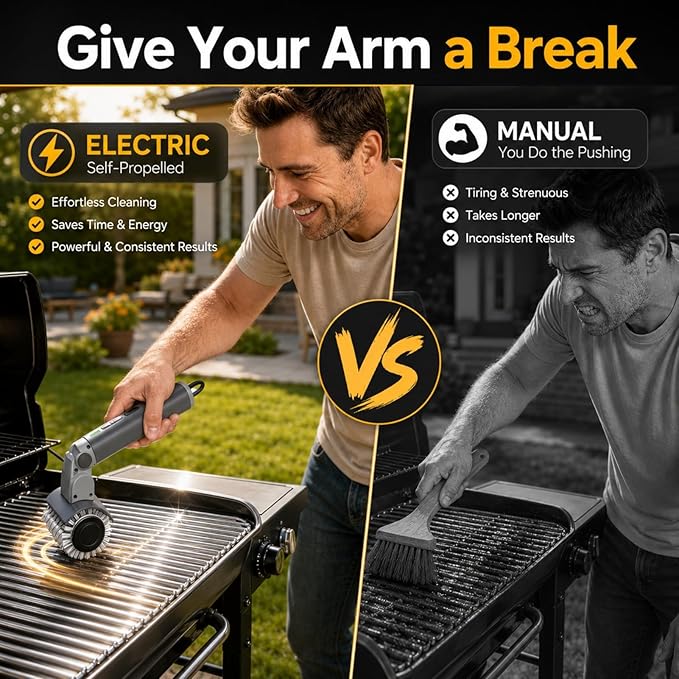 Upgraded Cordless Electric Grill Brush, Electric Grill Cleaner for Outdoor Grill & Electric BBQ Grill Brush with Powerful Motor, Rechargeable, Adjustable Angle – Perfect for Removing Burnt-On Grease