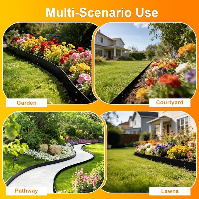 20ft. 40" L × 6" H Metal Landscape Edging, 6 Pack Garden Border | Steel Edging for Landscaping with Screws, Hammer-in Flexible Lawn Edging, No Dig Edging, Metal Edging for Pathway, Yard