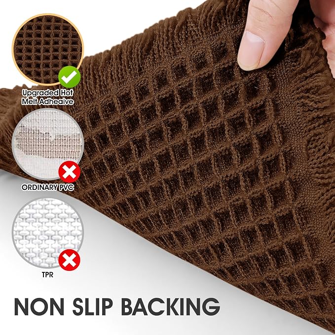 IM HOME Waffle Bath Mat Brown 4'x2', Boho Woven Modern Bath Mat Rugs, Absorbent Non Slip Bathroom Rugs, Soft Washable Bath Rugs with Tassels for Bathroom, Bedroom, Kitchen, Shower, Tub
