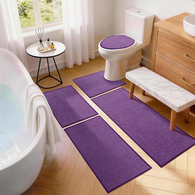 YIHOUSE Purple Toilet Rugs U Shaped 17.5"x24", Quick Dry Non Slip Contour Bath Mat, Absorbent Machine Washable Ultra Thin Bathroom Mats for Toilet Base