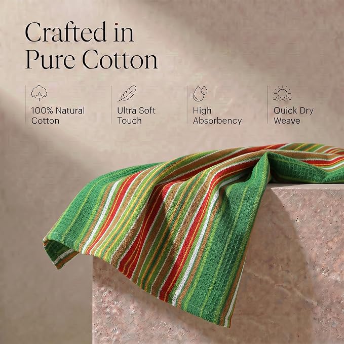 Urban Villa Kitchen Towels Waffle Stripes Dish Towels for Kitchen Leaf Green Set of 6 Kitchen Towels Highly Absorbent Cotton Over Sized 20X30 in with Mitered Corners Kitchen Hand Tea Towels