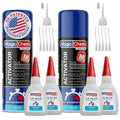 Magic Chems CA Glue with Activator Kit (4 x 0.8 oz Glue + 2 x 6.7 fl oz Activator), Cyanoacrylate Adhesive for 3D Printing & Acrylic, Strong Bond Super Glue Accelerator Set (2 Pack)
