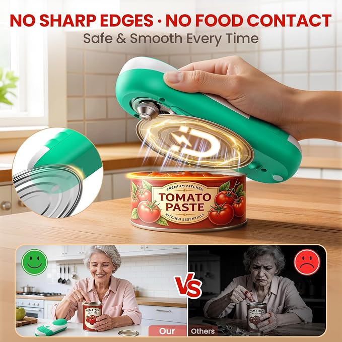 Electric Can Opener One Touch Fits All Can Sizes, Electric Can Openers for Kitchen Food Safe with Smooth Edge, Kitchen Gadgets Battery Operated Can Openers for Seniors, Arthritis and Chef
