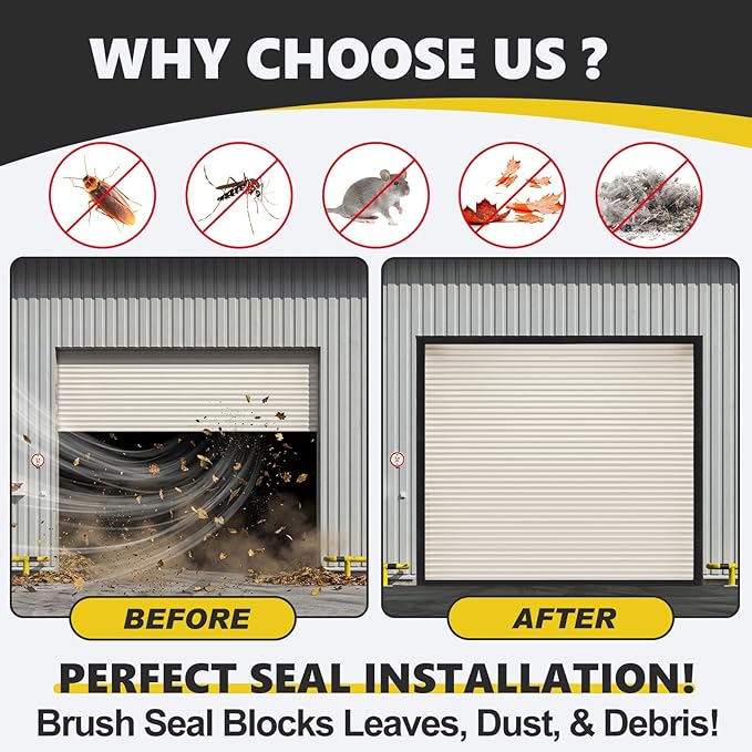DoubleFill 10 x 10 ft Complete Garage Brush Seal Kit, 3'' Roll up Door Seal and U and O Shape Universal Garage Door Seals Bottom Rubber with Brush and Aluminum Track Weatherproof for Warehouse