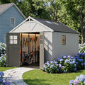 Devoko 10x10 FT Resin Storage Shed with Floor, Plastic Outdoor Tool Shed with Windows & Lockable Door, Large Garden Storage Shed for Patio Backyard Lawn, Beige