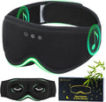 Bamboo Cotton Large Sleep Mask with Bluetooth Wireless Headphones - Blackout Eye Mask for Sleeping 3D Contoured Sleep Headband Ear Muffs Lengthen & Low Noise Hook for Better Experience (Black)