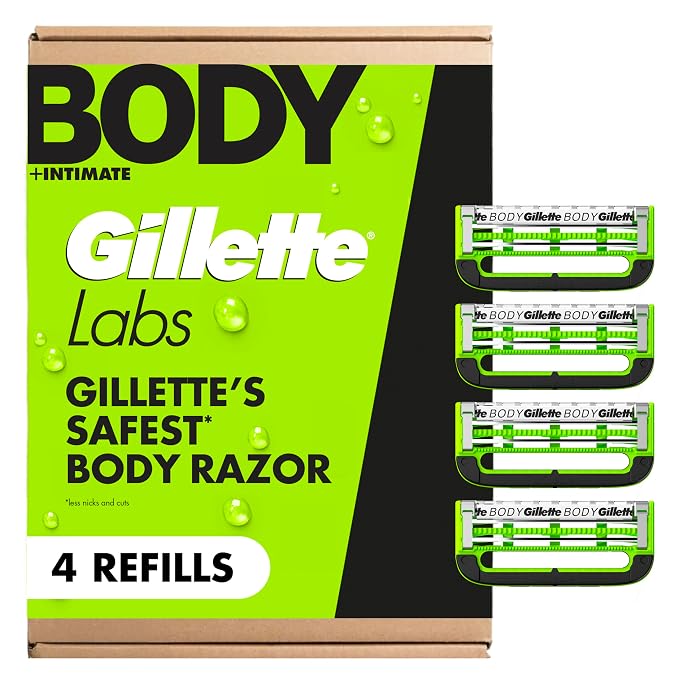 Gillette Labs Body + Intimate Razor Blades for Men, Anti-ingrown bar, 4 Blade Refills