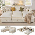 Ihanherry Oversized Sectional Sofa Bed with Storage, 103" 6-Seater Modular Cloud Couch with Movable Ottomans, Chenille Deep Seat Sleeper Couches for Living Room (Beige)