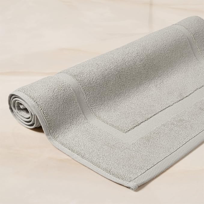 SALBAKOS 2-Piece 100% Turkish Cotton Bath Mat Towel, 20x34 inch, Stone | Bathroom Floor Towels, Thick Soft Most Absorbent Quick-Dry Durable Large Size Foot Rug, Premium Hotel Quality Made in Turkey