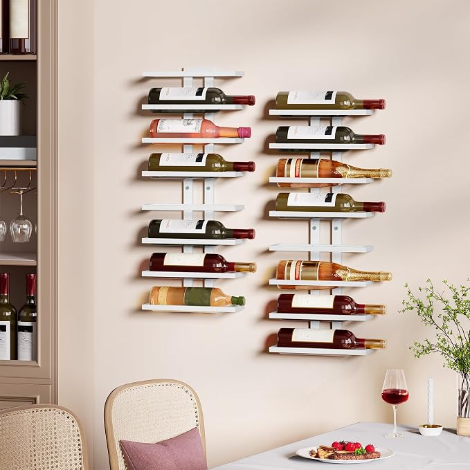 Hoctieon 3-Set 8 Tier Wall Mount Wine Rack (24 Tiers), Wall Racks for Wine Bottles Display and Storage, Hanging Bottle Organizer for Living Room, Dining Room, Wine Cellar, Bar, White