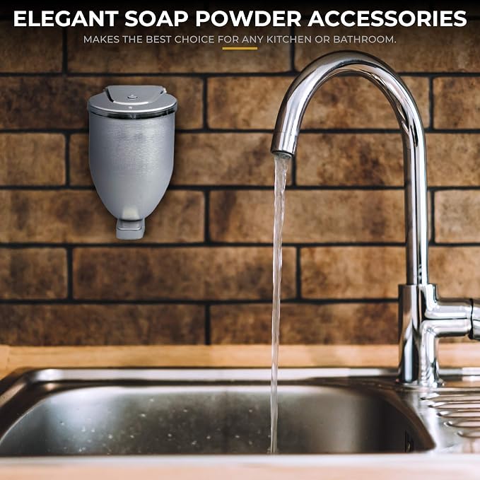 Vollum Powder-Soap Dispenser - 32 Ounce Stainless Steel Bathroom Soap Dispenser with Large Filler Cap - Strong Wall Mounted Pump Kitchen Soap Dispenser - Farmhouse Kitchen Decor Dish Soap Dispensers