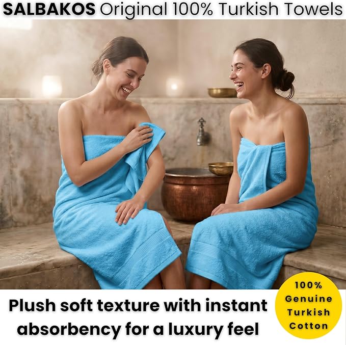 SALBAKOS 2-Piece 100% Turkish Cotton Bath Towels, X-Large 35x70, Aqua Blue | Oversized Bath Sheet Towel for Bathroom & Beach, Thick, Super Soft, Highly Absorbent, Premium Hotel Quality, Made in Turkey