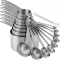 Measuring Cups and Spoons Set 18, Metric&US 18/8 Stainless Steel Measuring Cups and Spoons for Kitchen &Baking, Metal Measue Cup and Spoon for Dry&Liquid, 8 Measure Cups&9 Spoons w/Leveler