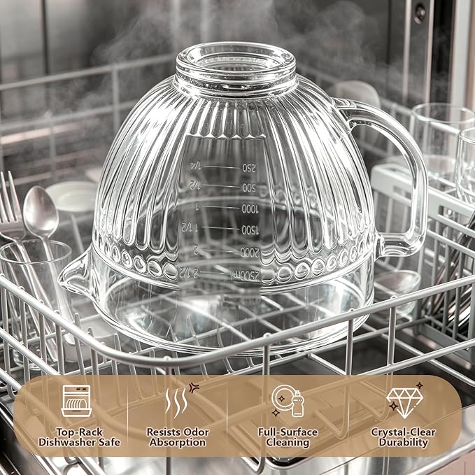 5QT Glass Mixer Bowl for KitchenAid 4.5 and 5 Quart Tilt-Head Stand Mixers | Double-Layer Thickened Mixing Bowl Replacement for Kitchen aid with Measurement Markings Pour Spout & Handle, Dishwasher Safe