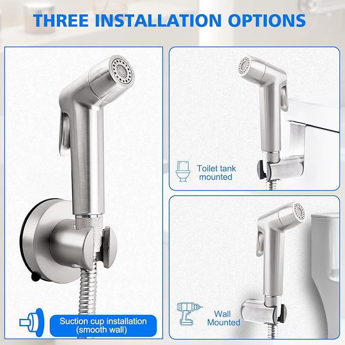 Brushed Nickel Handheld Bidet Sprayer, Muslim Shower Bidet Attachment, Cloth Diaper Toilet Sprayer, Jet Spray for Feminine Wash