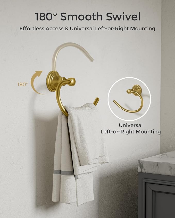 Gold Towel Ring for Bathroom, Stainless Steel Hand Towel Holder Wall Mounted, Brushed Finish Towel Holder Heavy Duty Towel Hanger for Bath（2Pack）