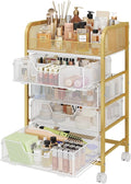 Hongtamoya Makeup Cart Organizer with 4 Drawers, Large Floor Skincare Organizers, Vanity Storage Organizer Cosmetics Display Cases for Skin Care Perfume Nail Polish, Gold