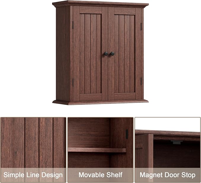 ChooChoo Bathroom Wall Cabinet, Over The Toilet Space Saver Storage Cabinet, Farmhouse Medicine Cabinet with 2 Doors and Adjustable Shelves, Cupboard, Walnut