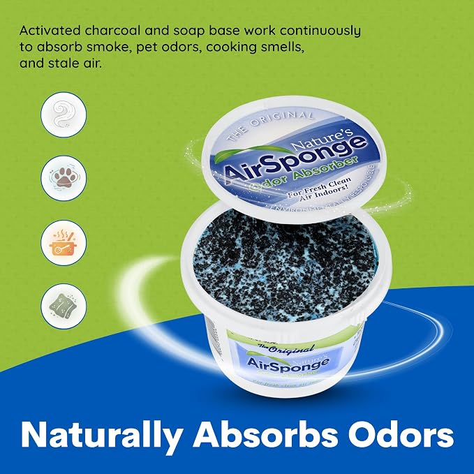 Nature's Air Sponge Odor Absorber, 1 Lb - 12 Pack, Set of 12 | Activated charcoal odor absorber: soap-based gel with charcoal for pollutant odor absorption, 12 pack for multiple rooms